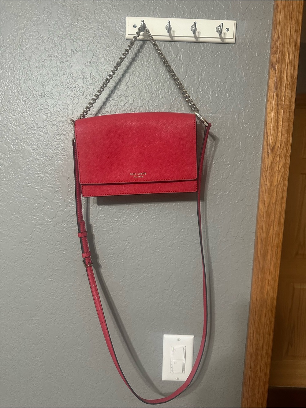Kate Spade Red Leather Crossbody with Chain Strap - never used!